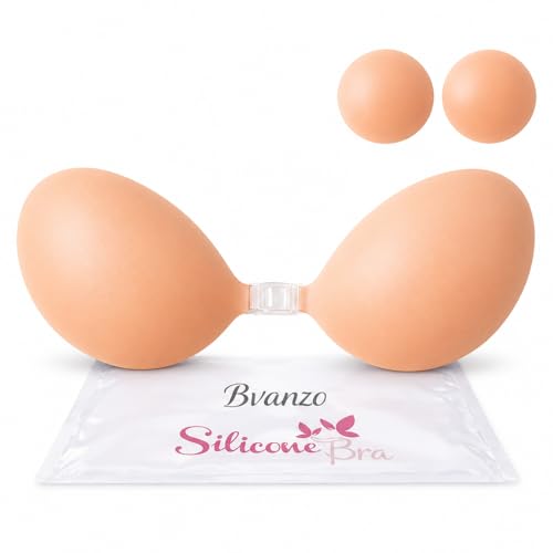 Bvanzo Stick On Bra for Women, Invisible Sticky Backless Strapless Push Up Bra with Sticky Bra Push Up, Skin Friendly and Breathable, Reusable Silicone Adhesive Bra