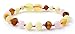 Unpolished Baltic Amber Teething Bracelet/Anklet Made with Rose Quartz Beads - Size 5.5 inches (14 cm) - Raw Multicolor Amber Beads - BoutiqueAmber (Raw Mix/Rose Quartz, 5.5 inches)