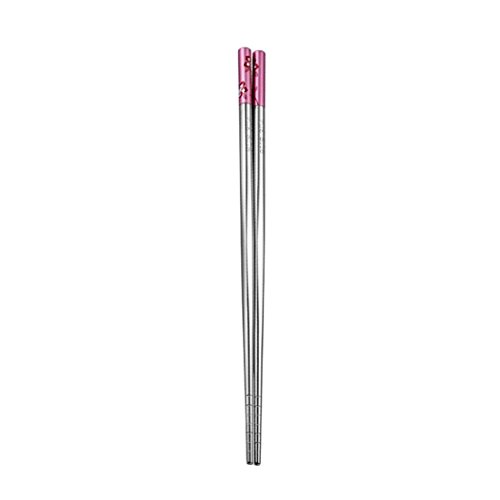 ZTTONE 1 Pair Length White Flower Pattern Stainless Steel Chopsticks Lightweight Set Reusable Classic Style Chopsticks For Kitchen Dinner (Pink) - Thumbnail 5