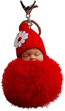 Cute Fur Fluffy PomPom Sleeping Baby Doll Key Chains Keyrings Bags Charm Pendant