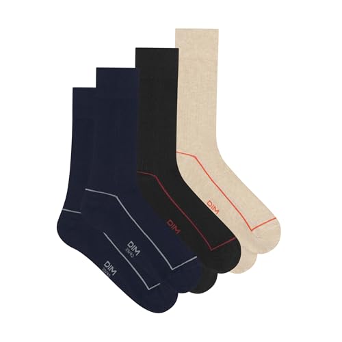 Dim Hohe Sportsocken aus Baumwolle für Männer x3 Schwarz/Minuitblau/Beige meliert 43-46