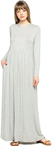 My Space Clothing Women's Soft Knit Jersey Babydoll Maxi Dress w/Pocket-Made in USA (Small, Heather Grey)