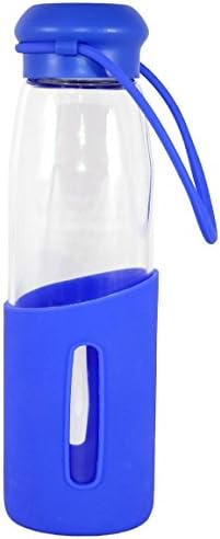 Gourmet Home Products Glass Water Bottle with Half Silicone Sleeve, 16 oz, Blue