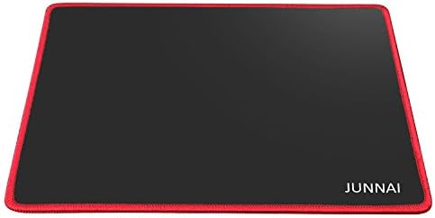 JUNNAI  Portable mouse pad, Gaming Mouse Pad / Mat - Smooth Silk Surface and Anti-Slip Rubber Base - Red Stitched Edges, Black Cloth Mouse Pad Standard Size 13 × 9.5 × 0.12 Inches