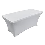 Houseables Folding Table Skirt, Fitted Tablecloth Cover, 6 ft, White, Rectangular Skirts, Polyester/Spandex, Elastic, Stretchable Linen, Stain & Wrinkle Proof, for Tables, Wedding, DJ, Events