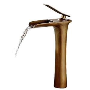 Hiendure® Vendimia latón cascada Grifos de lavabo baño cocina alto