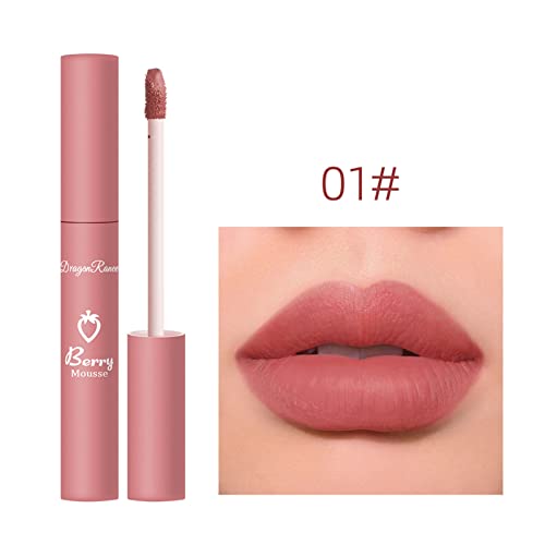 Lipstick Long Lasting Matte Lip Gloss Non-Stick Cup Waterproof Lip Glaze Liquid Moisturizing Cosmetics Lip Plumping Plumper Glossmakeup Gift For Girls Women (A)