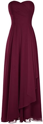 ALAGIRLS Long Chiffon Bridesmaid Dress Sweetheart Asymmetrical Prom Gowns Burgundy US2