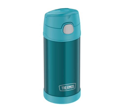 THERMOS Kids FUNTAINER Straw Bottle 0.35 L, Ocean Teal, thermos Flask for Children, Made of Stainless Steel, with Straw, 12 Hours Cold, Absolutely Leak-Proof, for School, Nursery, Break