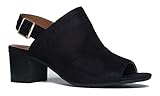Peep Toe Buckle Bootie ? Stacked Suede Mule Low Heel - Open Toe Cutout Ankle Strap - Skye by J Adams