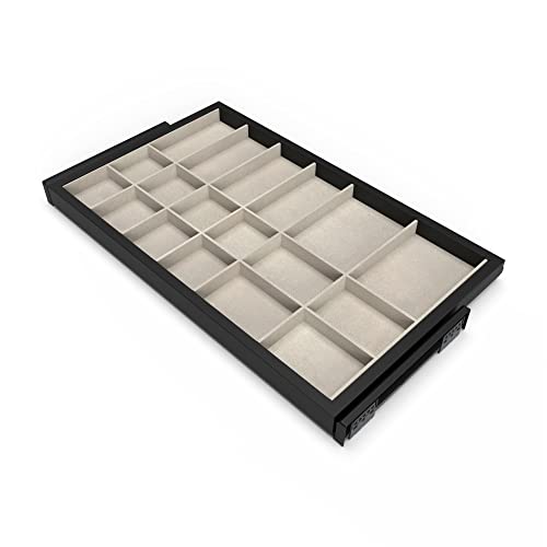 Emuca - Kit of organizer drawer with rack with soft-close slide for closets, adjustable, module 800mm (31,5 inch), Textured black painted and stone grey painted