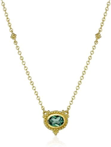 Judith Ripka "La Petite" Oval Green Quartz Pendant Necklace, 14" + 2" Extender