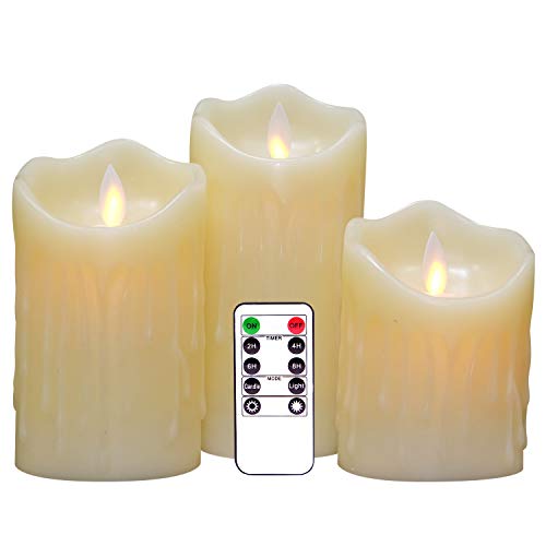 3Pcs Luminara Flickering Moving Wick Flameless Pillar Candles Remote