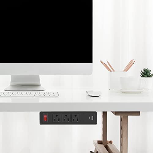 Under Desk Power Strip, Adhesive Wall Mount Power Strip with 20W USB