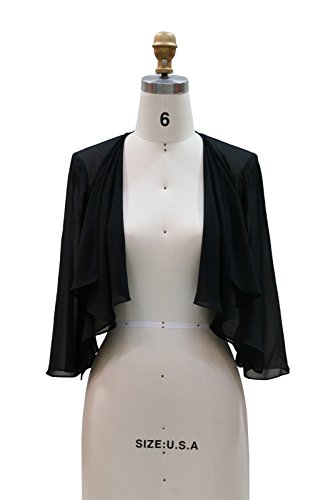 Chic Queen Women's Sheer Chiffon Bolero Shrug Jacket Cardigan Long Sleeve(M/Black)