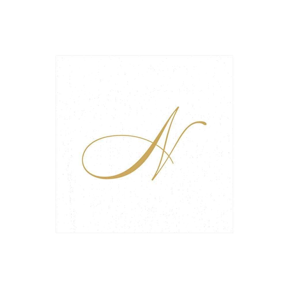Caspari " Signature Gold Initial N Paper Linen Cocktail Napkins, White Pearl, Pack of 30
