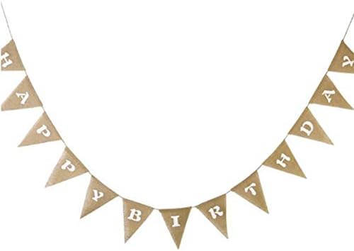 Happy Birthday Burlap Bunting Banner Fabric Triangle Flags Vintage