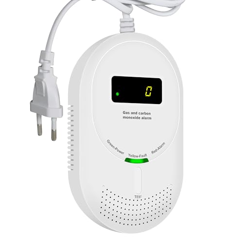 Scondaor 2-en-1 Gas and Carbon Monoxide Detector with LCD Display - Mains Powered, EN 50291 and EN 50194 Certified, Detects Fuel Gases (Methane and LPG) and CO, 1 Piece