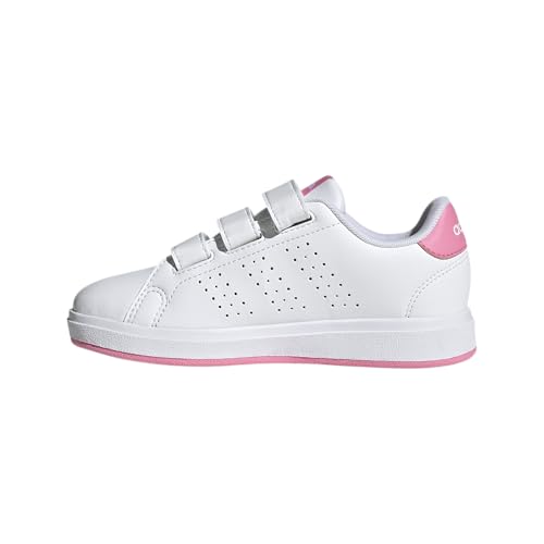 adidas Advantage Base 2.0 Sneaker, White/Bliss Pink/Semi Lucid Red, 2 US Unisex Little Kid