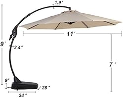 Amazon Com Grand Patio Outdoor 11 Ft Offset Umbrella With Base Included Curved And Cantilevered Aluminum Champagne Garden Outdoor