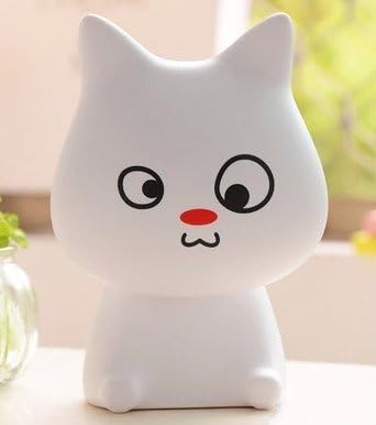 Ning store Creative Cute Little Animal Colorful Cat Led Table Desk Lamp Bedside Lamp with USB Cable Connector for Family Home Decoration Students Study Work(white)
