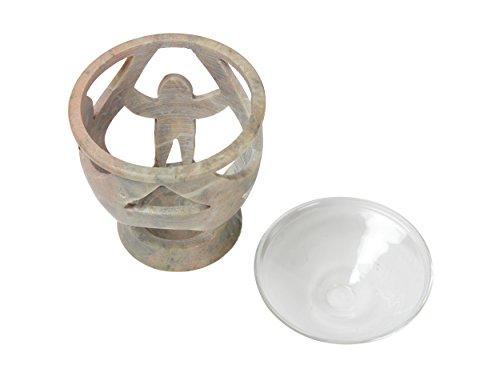Aroma Oil Burner Candle Burner Tea Light Holder with Natural Soapstone Unique Cut-outs - Thumbnail 3