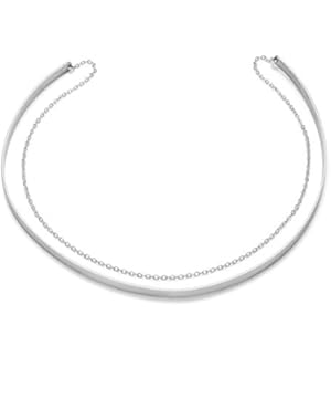 Womens Plain Collar Choker w/ Draped Chain Necklace