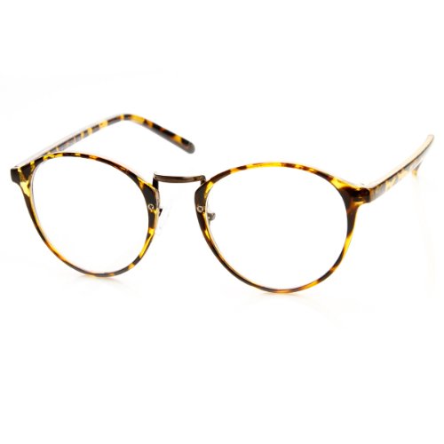 zeroUV - Vintage Inspired Horned Rim Metal Bridge P3 Clear Lens Glasses (Tortoise)