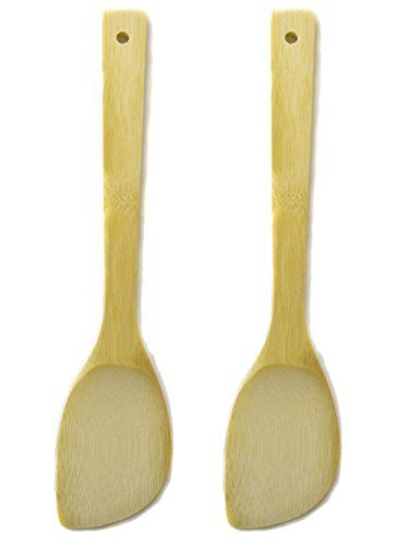 2 Pcs Bamboo Spoon Cooking Fry Flat Stir Utensil Spatula Turner 30Cm 11 34" Jw
