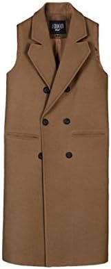 MRxcff Wool Blend Long Vest Autumn Women Turn-Down Waistcoat Female Ol Sleeveless Coat Ladies