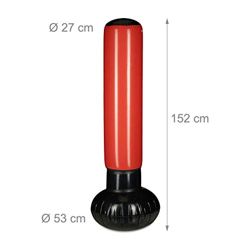 Relaxdays-Nios-Saco-Boxeo-Punching-Ball-Hinchable-Boxing-Bag-Infantil-Juguete-Antiestrs-160-cm-PVC-Negro-Rojo