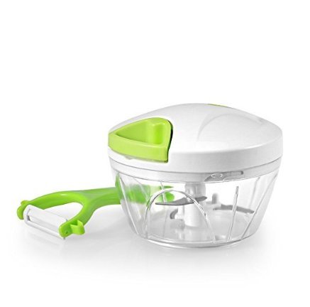 Uten Picadora de Alimentos, Capacidad de 500 ML, 3 Cuchillas de Acero Inoxidable, Cortador de Verduras para Verduras / Frutas / Carne, etc, Color Blanco y Verde