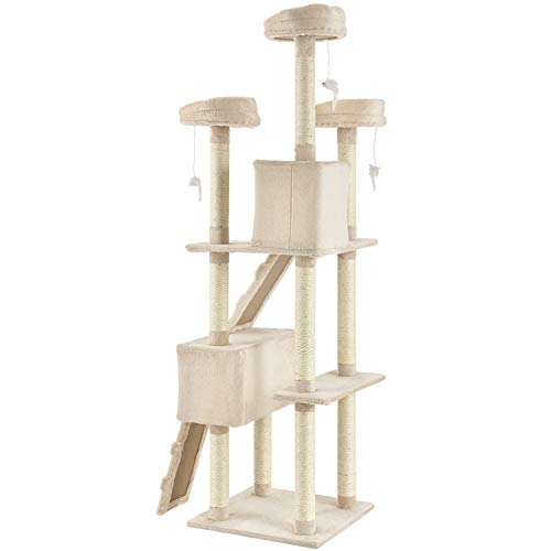 Juskys XXL Kratzbaum Amy - Katzenbaum mit Höhlen, Liegeflächen, Leitern & Sisal-Stämmen - Stabiler Kletterbaum für Katzen 170 cm hoch - Beige – Bild 4