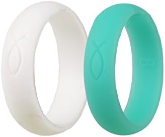 2 Pack Women Silicone Ring by Mada Rings, Teal and White
