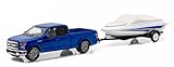 2015 Ford F-150 Blue & Boat with Boat Trailer Hitch & Tow Series 6 1/64 by Greenlight 32060D