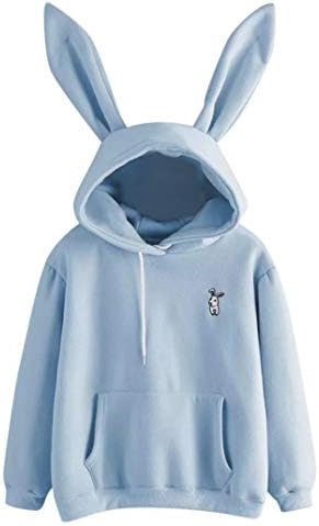 Women Hoodies-Tops- Long Sleeve Pocket Pullover Hoodie Drawstring Sweatshirt Bunny Ear Blouse Shirt