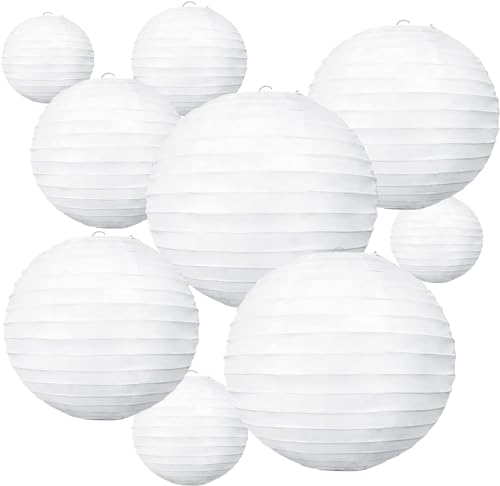 Photo 1 of 10Pcs White Round Paper Lanterns for Home Decor, Hanging Paper Lamps Have Excellent Decorative Effects and can Bring a Warm and Romantic Atmosphere to Spaces to Meet Decorative Needs.