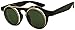 Round Circle Horn Rimmed Black and Gold Steampunk Flip-Up Classic Green Sunglasses w/Clear Uv Lens Glasses