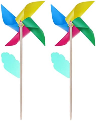 Ludzzi 2 Pcs/Set Wind Spinner Simple Four Colors Windmill Pinwheel Wooden Pole Garden Decoration Kids Children Toys Wheel 28cm Outdoor Home Ornament A Great Gift For Kids Children
