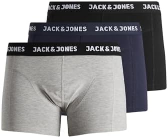 JACK & JONES Mens Anthony 3-Pack Boxer Shorts Grey/Navy/Black M