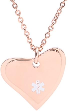 Rose Gold Double Heart Medical Alert Necklaces for women (Free engraving)