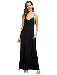 WANGZHI Summer Summer Casual Plain Swing Pockets Loose Beach Cami Vestido largo