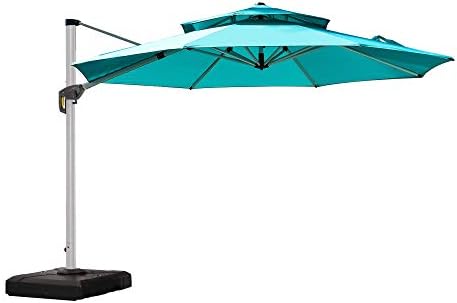 Amazon Com Purple Leaf 12 Feet Double Top Round Deluxe Patio Umbrella Offset Hanging Umbrella Outdoor Market Umbrella Garden Umbrella Turquoise Blue Garden Outdoor