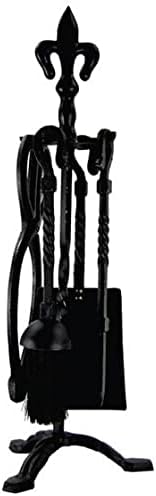 Muddy Hands 5 Pc Black Cast Iron Fireplace Companion Set Fleur De Lys Tools