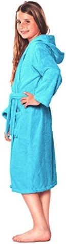 Towel Terry Kimono Robe, Women's &amp; Men's Terry Kimono Bathrobe, Cotton Cover Up (Kids: S / M, Turquoise Blue)