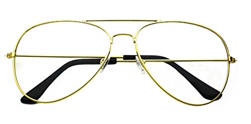 WebDeals - Clear Lens Aviator Eyeglasses Classic Retro Nickel Metal Frame (Gold Medium, Clear)