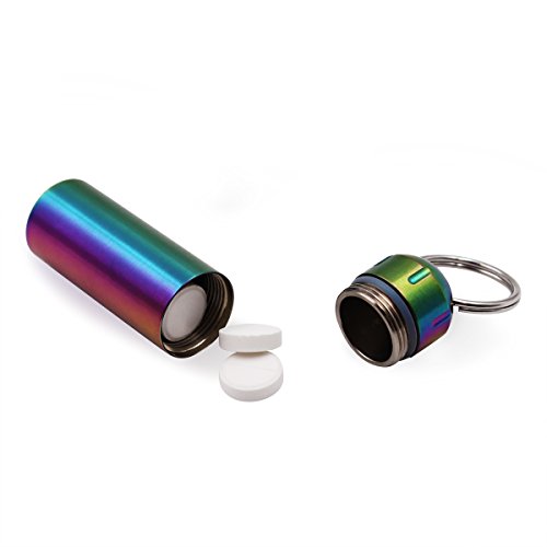 VTAR 100% Waterproof Stainless Steel Pill Case - Leakproof Single Compartment Pill Organizer, Portable Travel Keychain Pill Box for Purse Pocket (Small Pill Container)