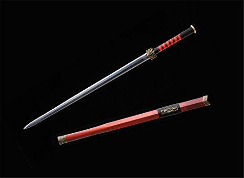 Shen Guanglong Twin Dragon Han Jian-Handmade Chinese Sword Double Edge Octahedral Blade Brass Fittings-sgl6013