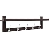HOMFA Bamboo Coat Hook Shelf Wall-Mounted Hanging Shelf Entryway Wall Shelf with 5 Dual Wall Hanger Hooks Retro Color