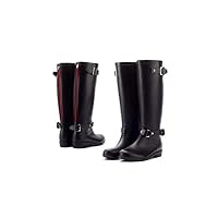 Rain Boots Student Rain Boots School Shoes Woman Solid Rubber Waterproof Rain Shoes,Red Zip,5.5